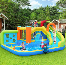 Afbeelding in Gallery-weergave laden, 410x315x203 cm Springkasteel Met Blower Multifunctioneel Waterpark + Trampolines Park Voor Kinderen, Inclusief 450W Blower
